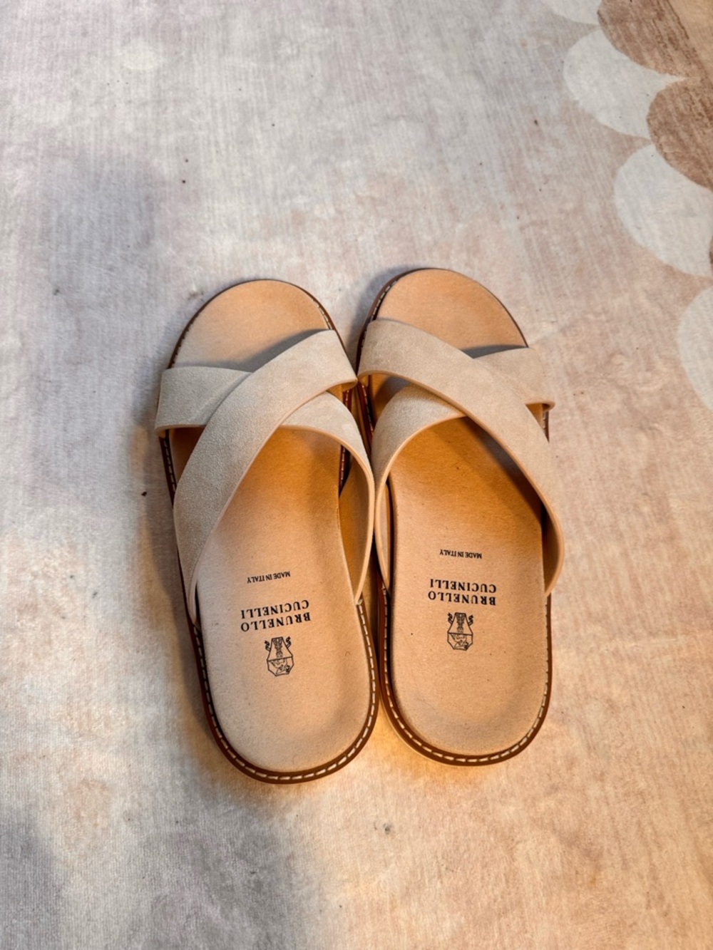 Brunello Cucinelli Beige Cross-Strap Men's Sandals